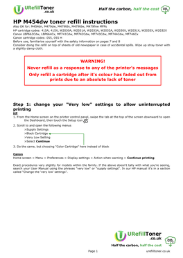 HP M454dw Toner Refill Instructions