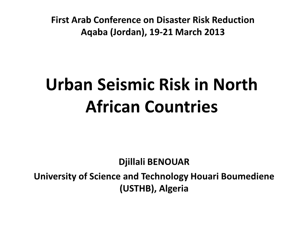 Urban Seismic Risk in North African Countries