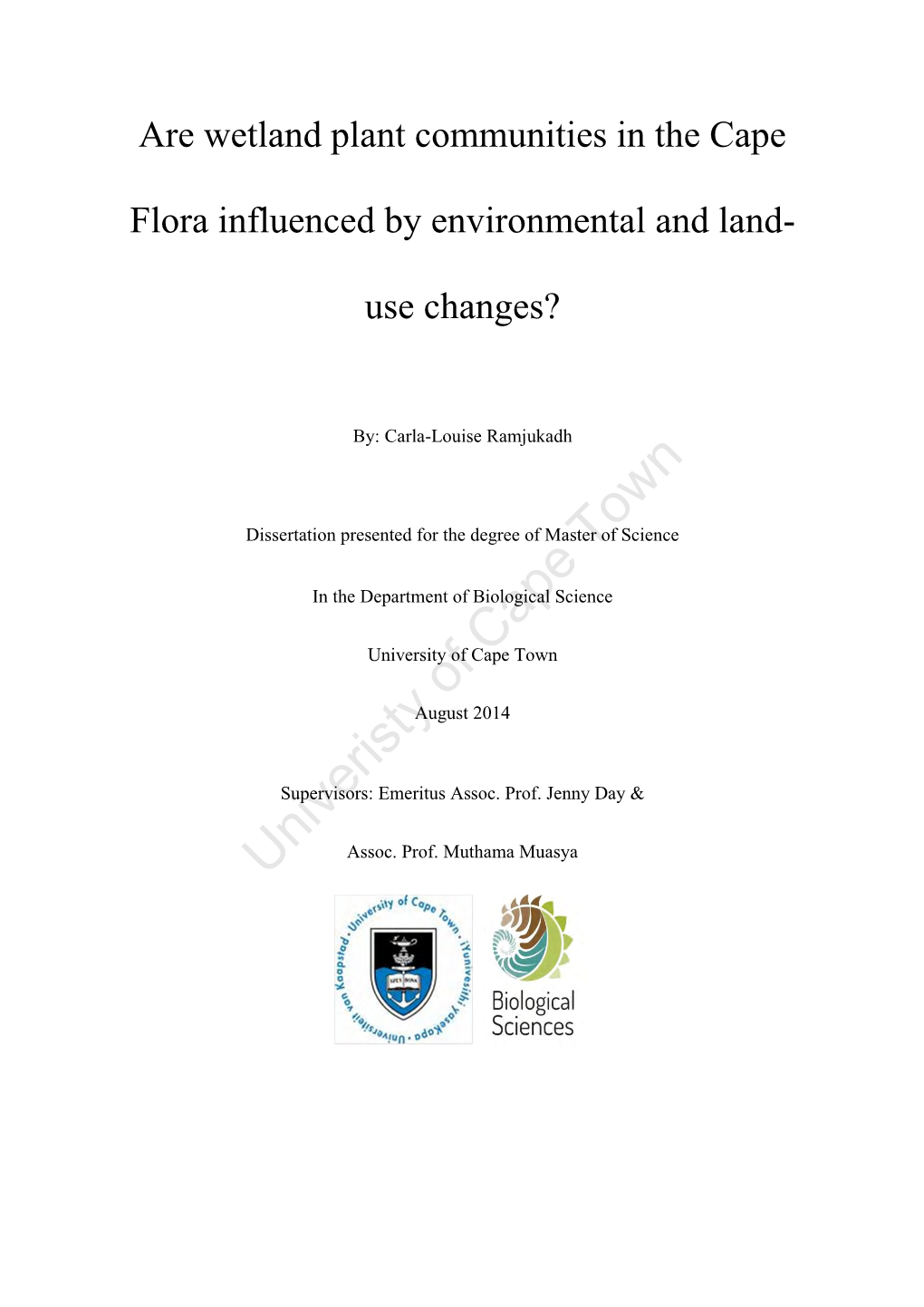 Are Wetland Plant Communities in the Cape Flora Influenced By