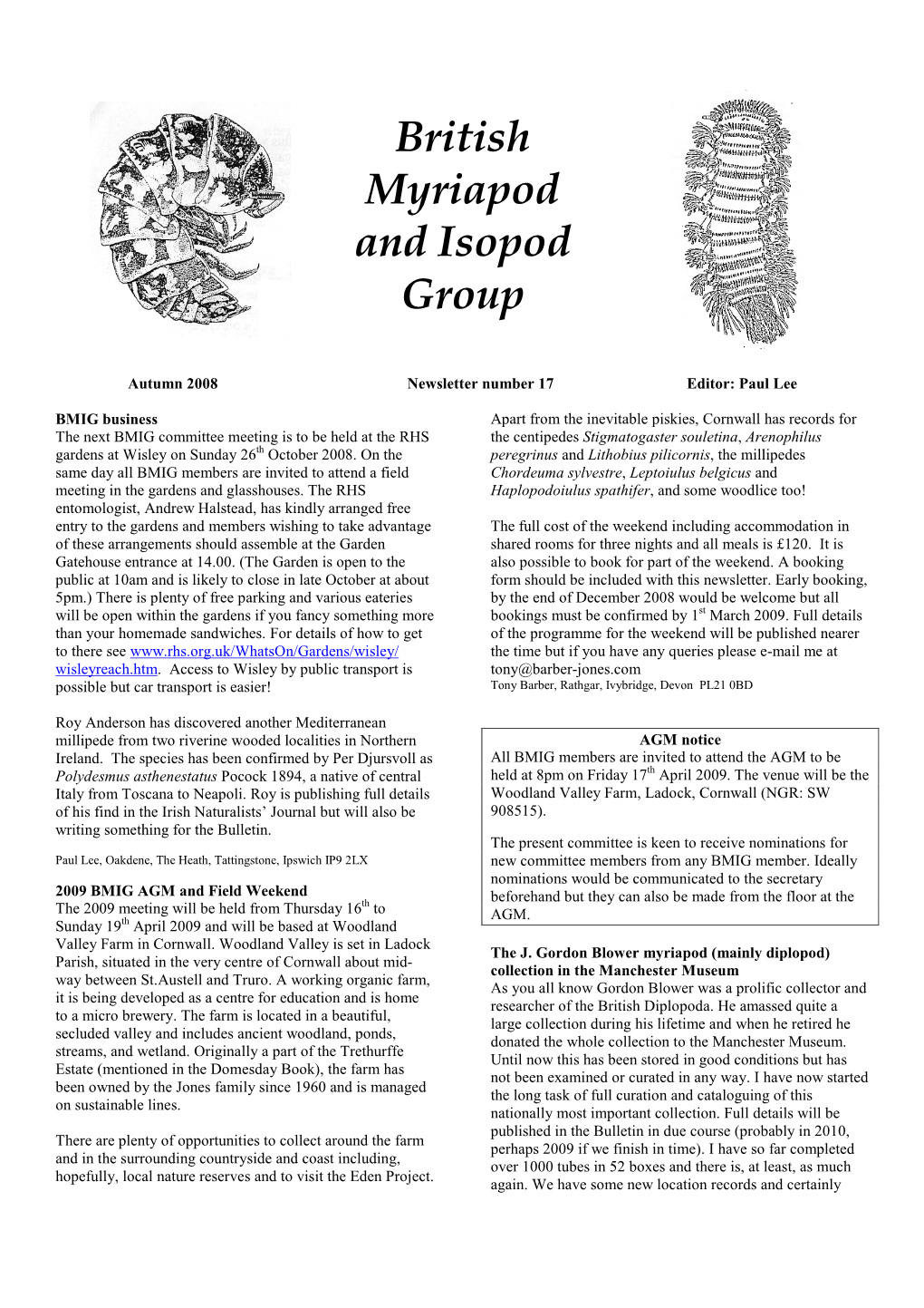 British Myriapod and Isopod Group