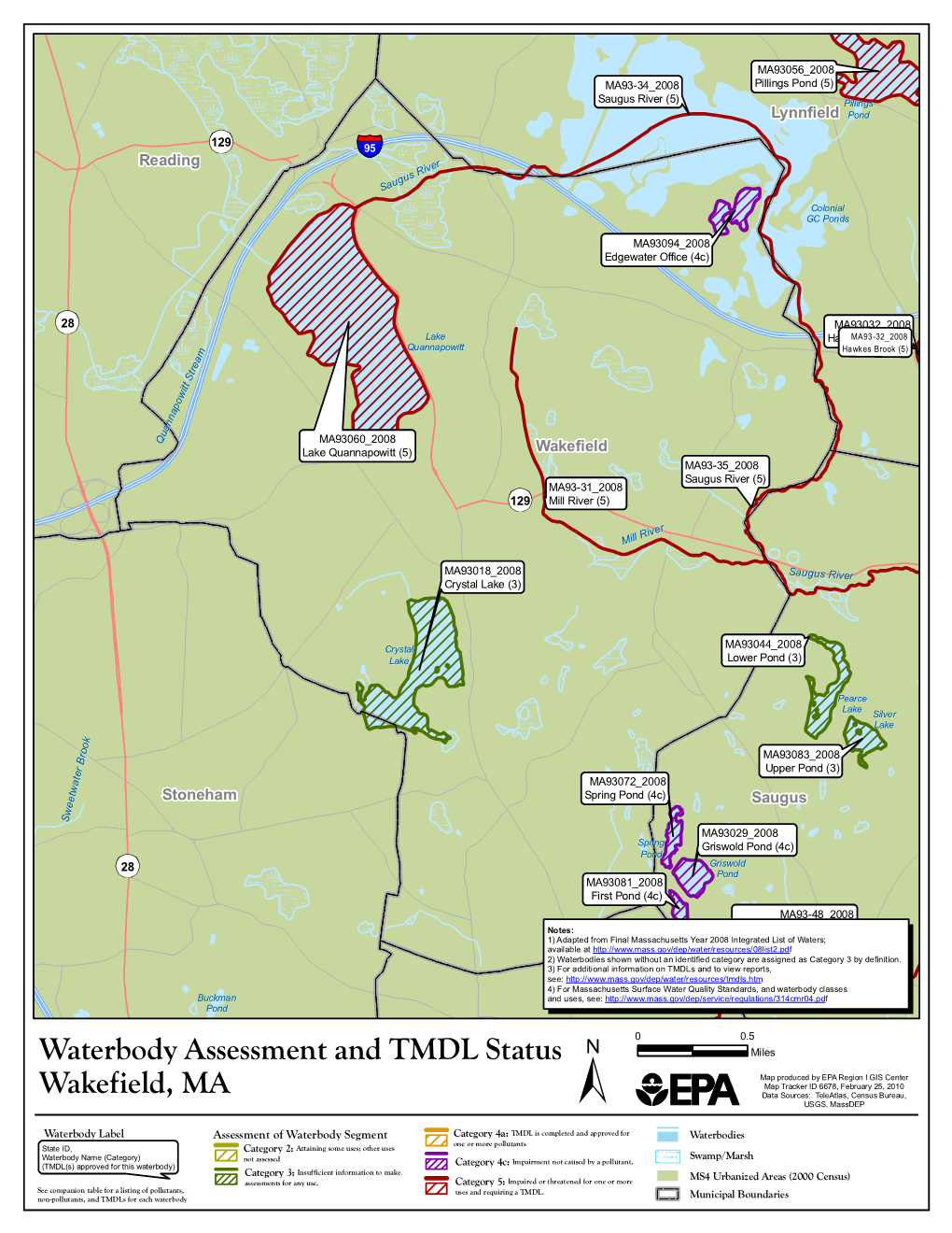 Wakefield, MA Waterbody Assessment, 305(B)/303(D), and Total