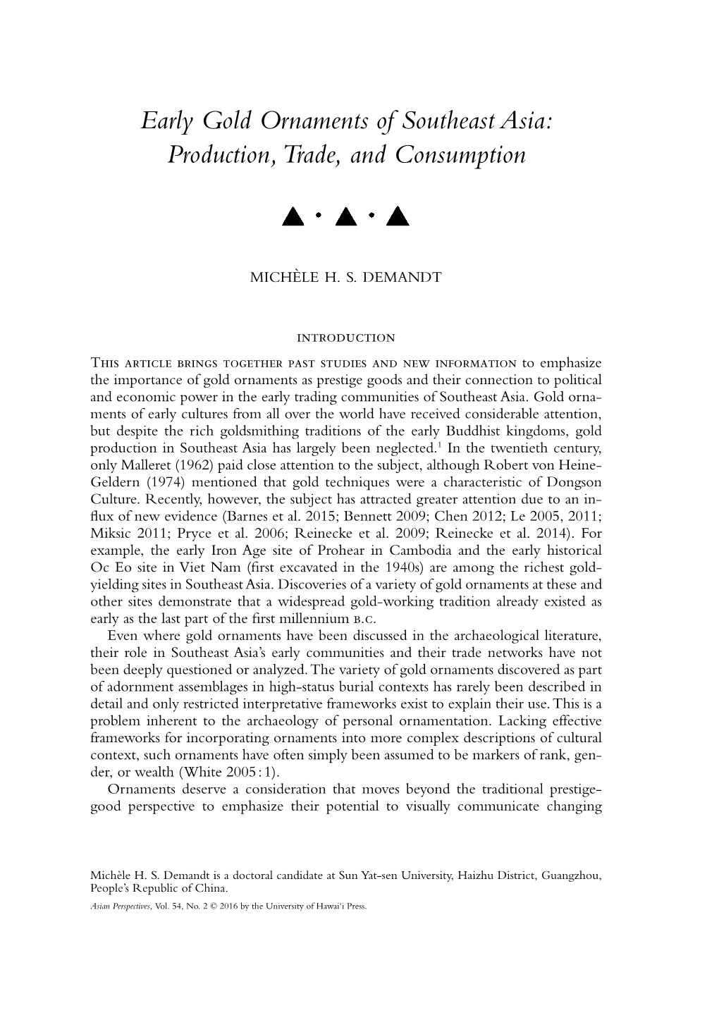 Early Gold Ornaments of Southeast Asia: Production, Trade, and Consumption