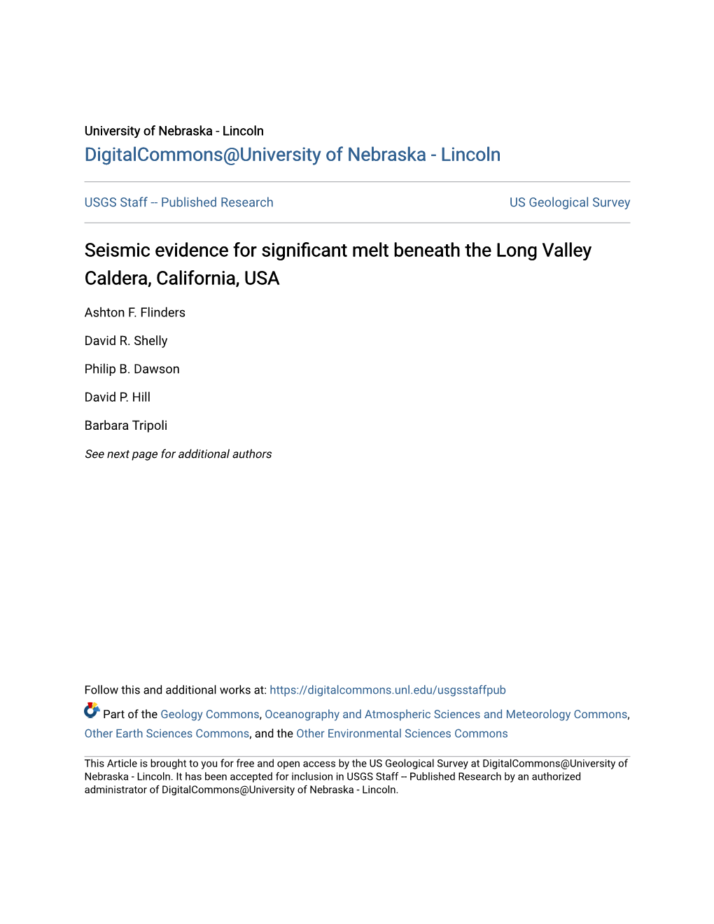 Seismic Evidence for Significant Melt Beneath the Long Valley Caldera, California, USA