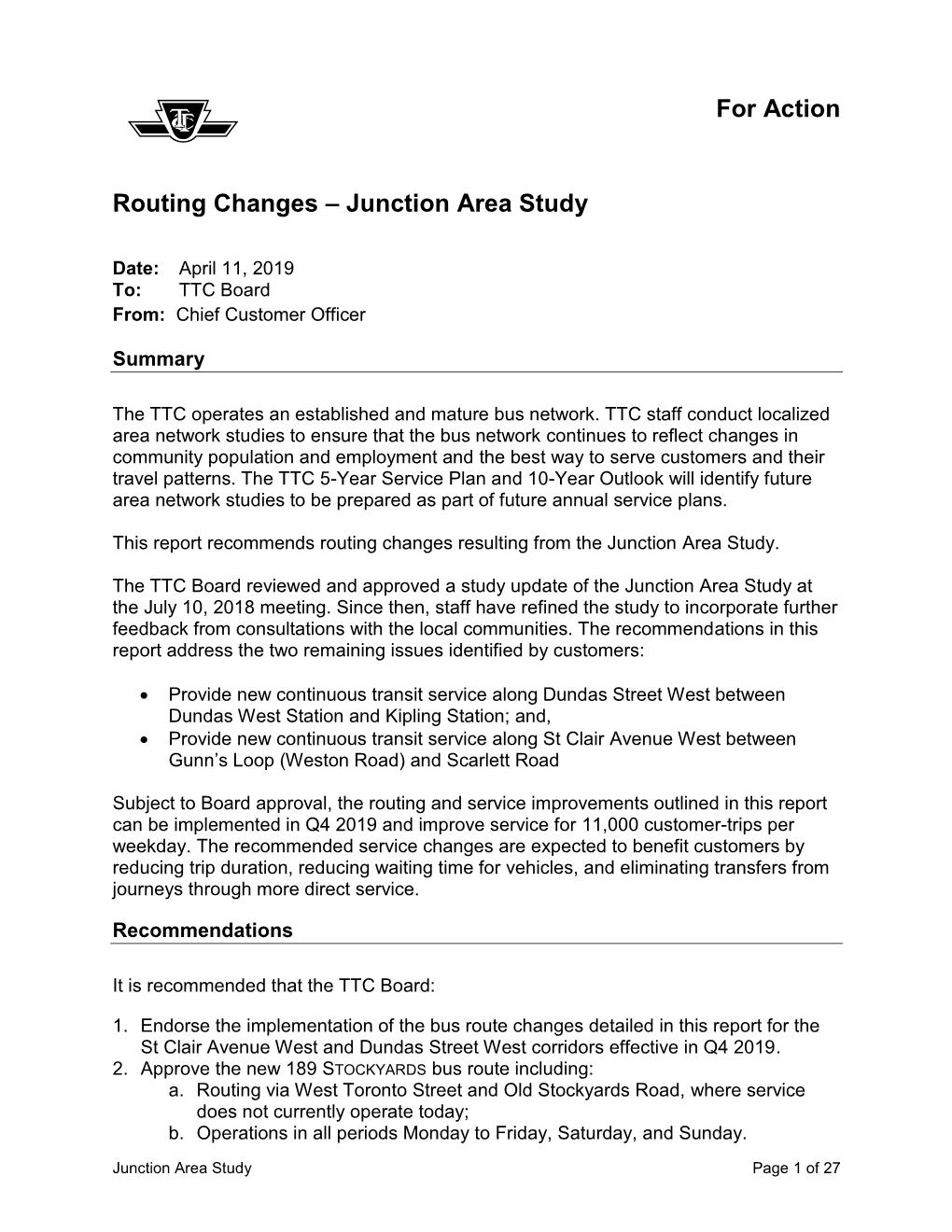 Routing Changes – Junction Area Study