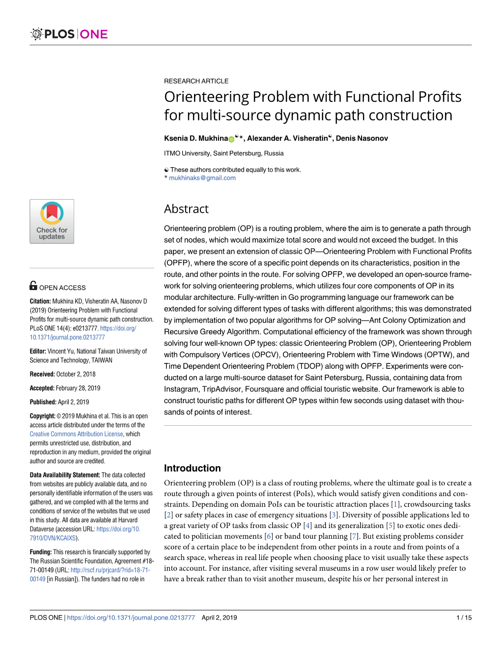 Orienteering Problem with Functional Profits for Multi-Source Dynamic Path Construction