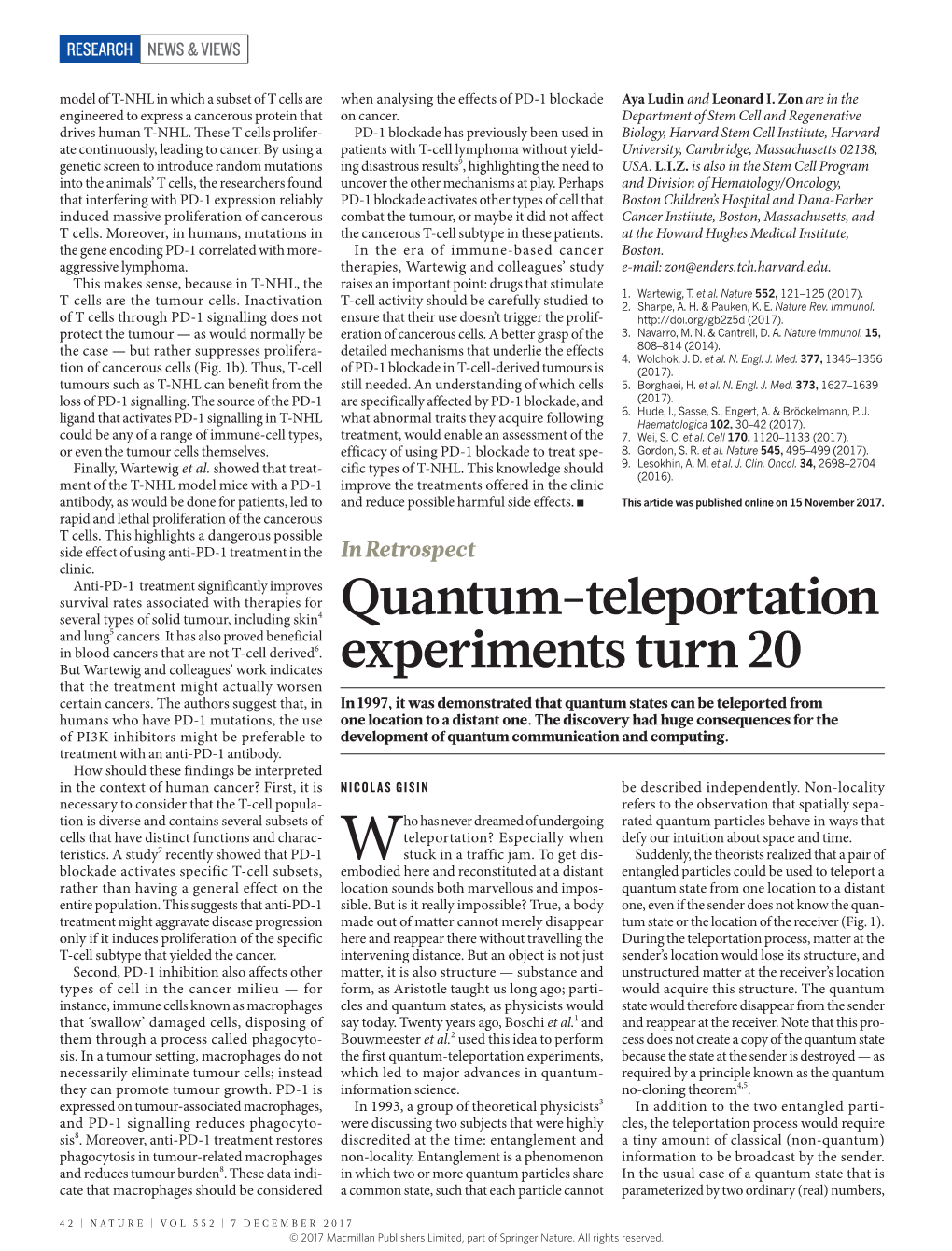 Quantum-Teleportation Experiments Turn 20