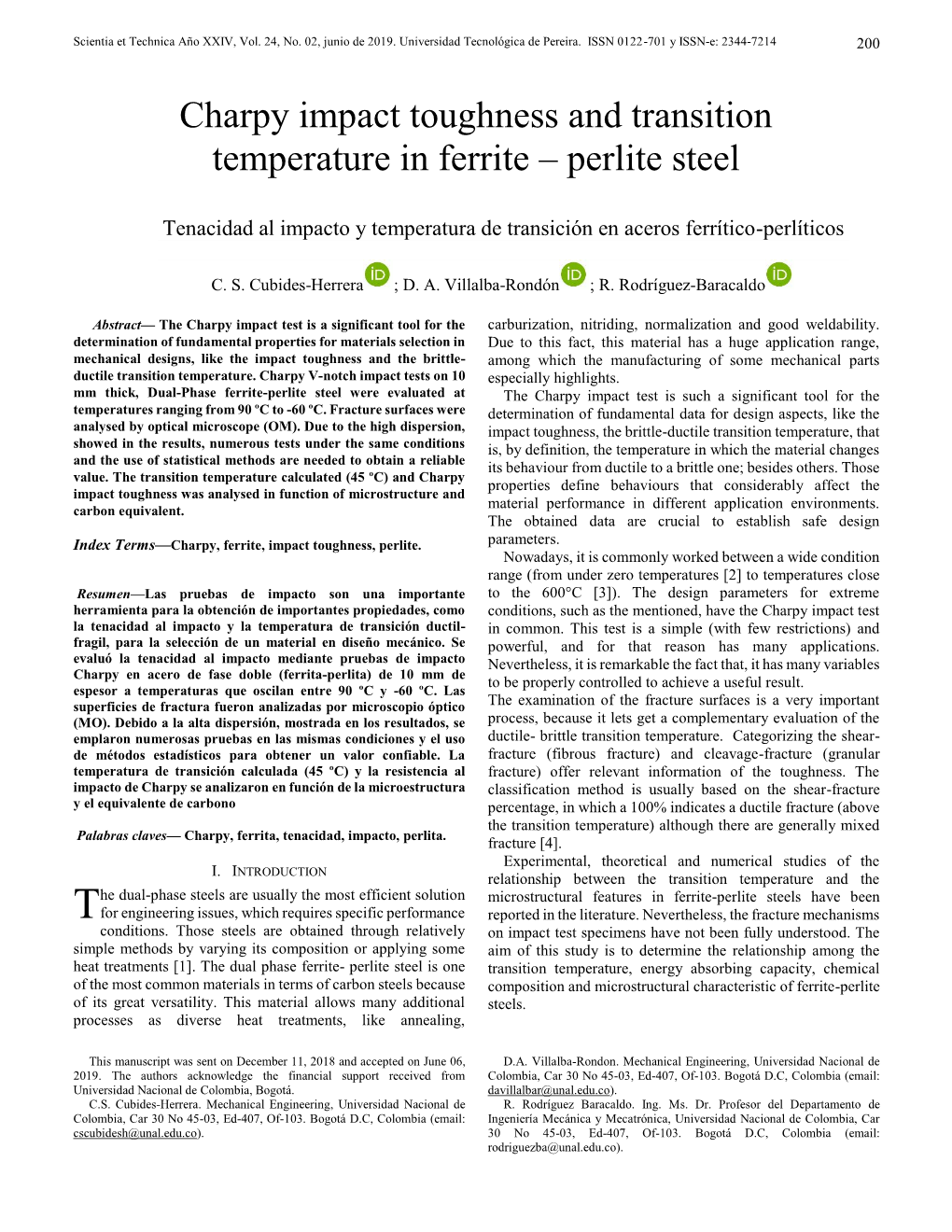 Charpy Impact Toughness and Transition Temperature in Ferrite – Perlite Steel