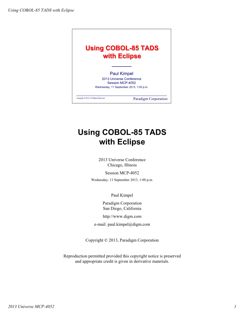 Using COBOL-85 TADS with Eclipse