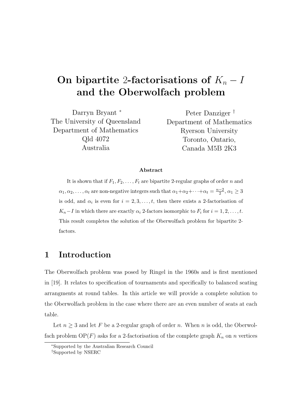 On Bipartite 2-Factorisations of K N − I and the Oberwolfach Problem