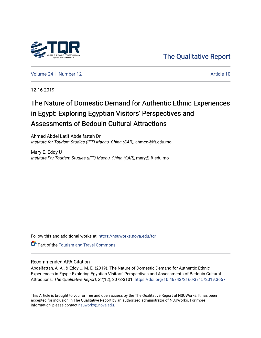 The Nature of Domestic Demand for Authentic Ethnic Experiences in Egypt: Exploring Egyptian Visitors’ Perspectives and Assessments of Bedouin Cultural Attractions