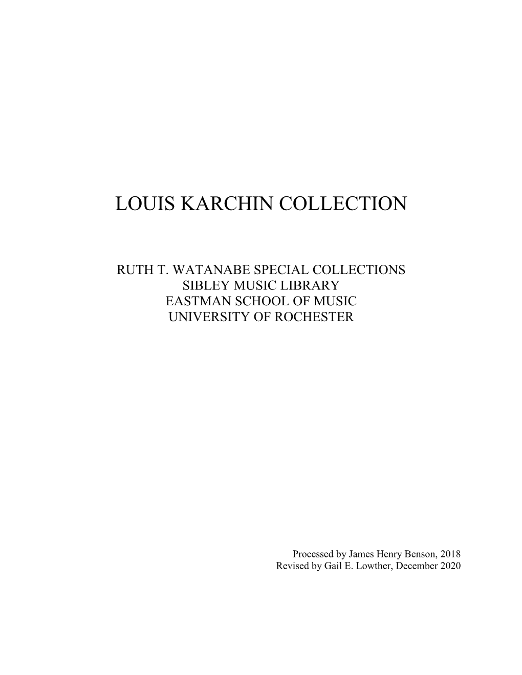 Louis Karchin Collection