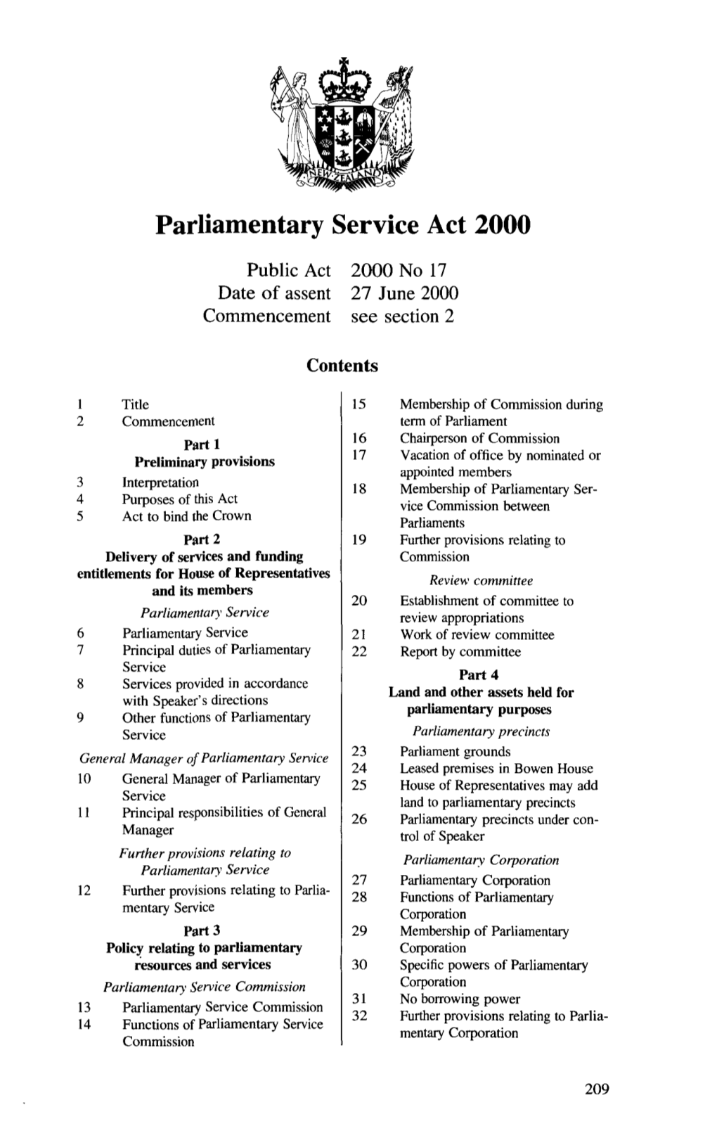 2000 No 17 Parliamentary Service Act 2000 Part 1 S 3