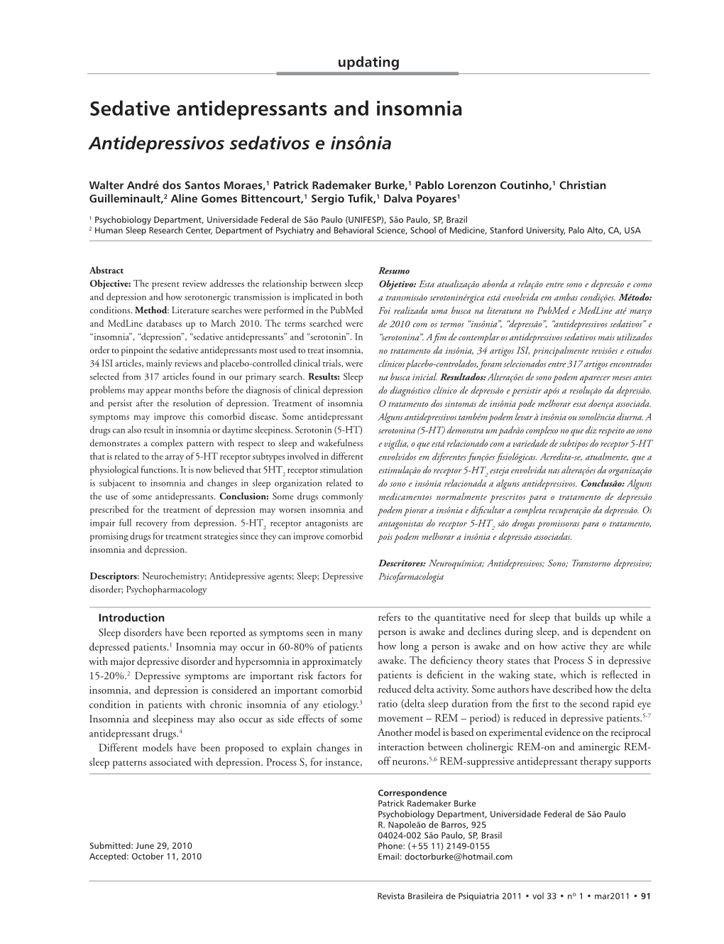 Sedative Antidepressants and Insomnia Antidepressivos Sedativos E Insônia