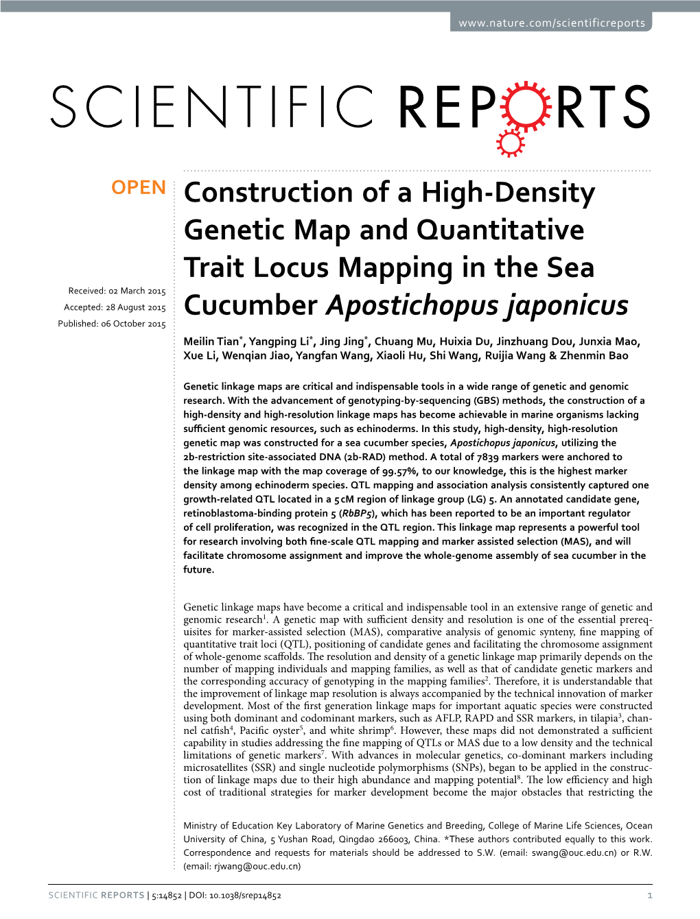 Construction of a High-Density Genetic Map and Quantitative Trait