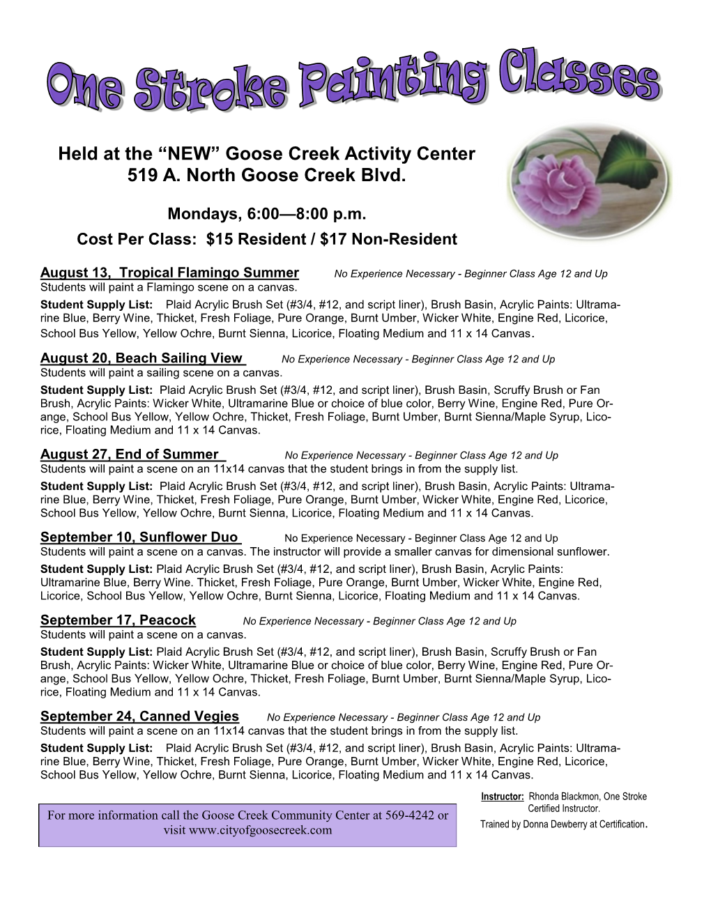 NEW” Goose Creek Activity Center 519 A