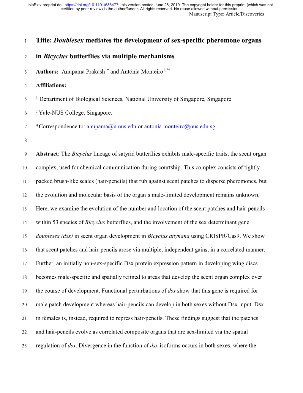 Doublesex Mediates the Development of Sex-Specific Pheromone Organs