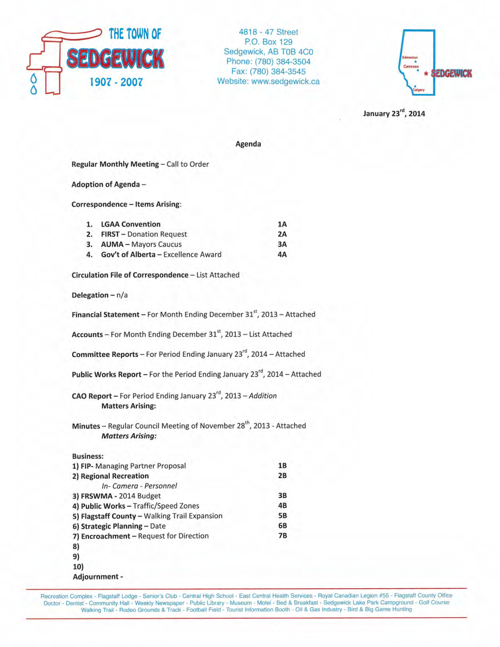 The Town of Sedgewick Approve the 2014 FIP Budget As Presented; 2