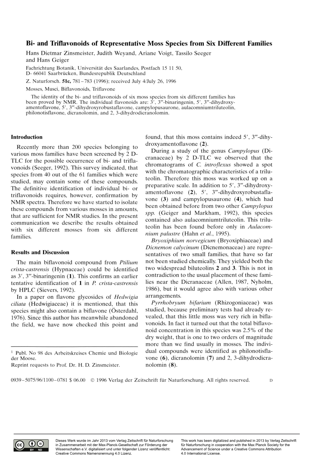 And Triflavonoids of Representative Moss Species from Six