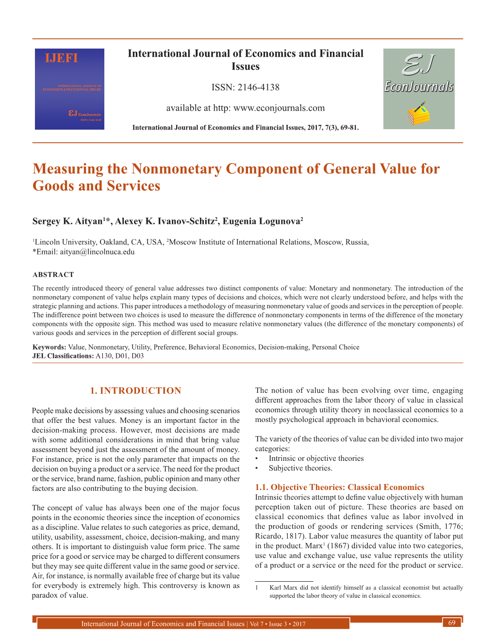 Measuring the Nonmonetary Component of General Value for Goods and Services