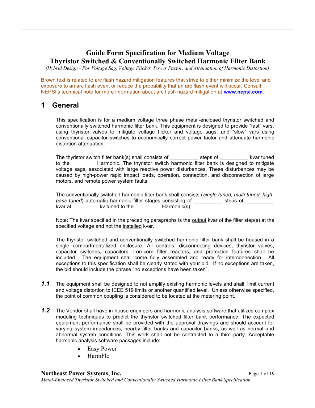 Guide Form Specification for Metal-Enclosed Automatic Harmonic Filter Banks s1