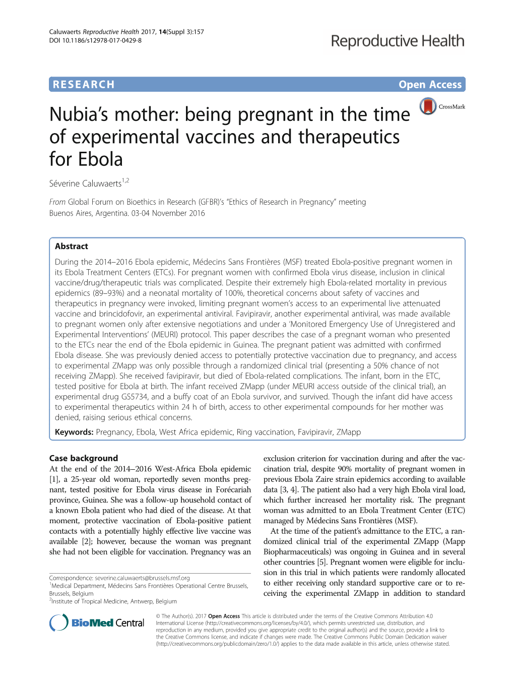 Nubia's Mother: Being Pregnant in the Time of Experimental Vaccines and Therapeutics for Ebola