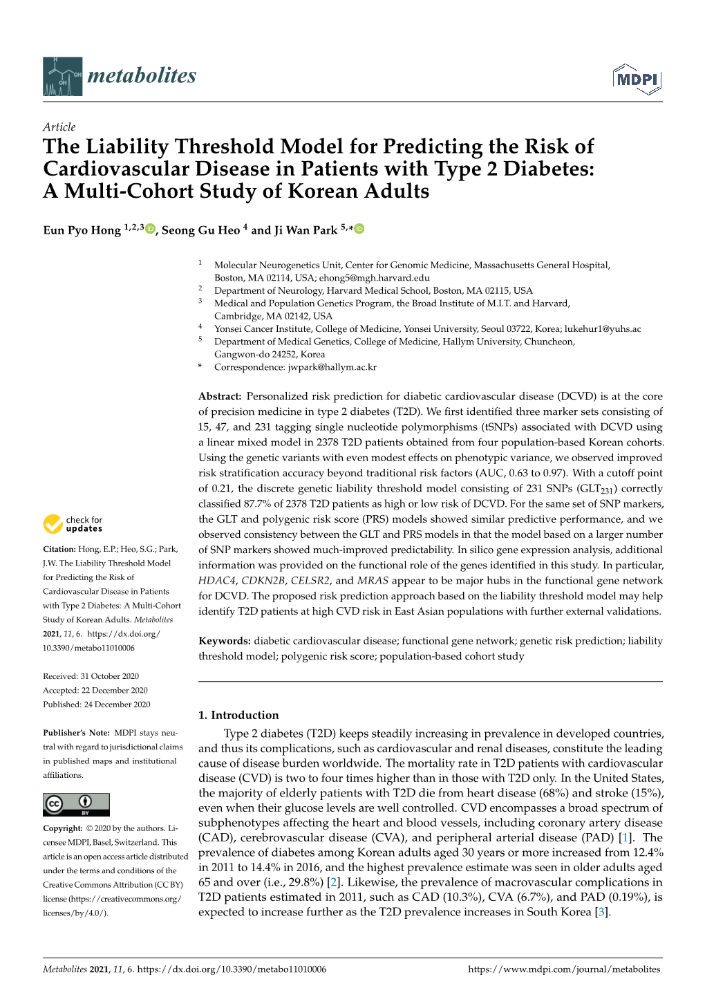 The Liability Threshold Model for Predicting the Risk of Cardiovascular Disease in Patients with Type 2 Diabetes: a Multi-Cohort Study of Korean Adults