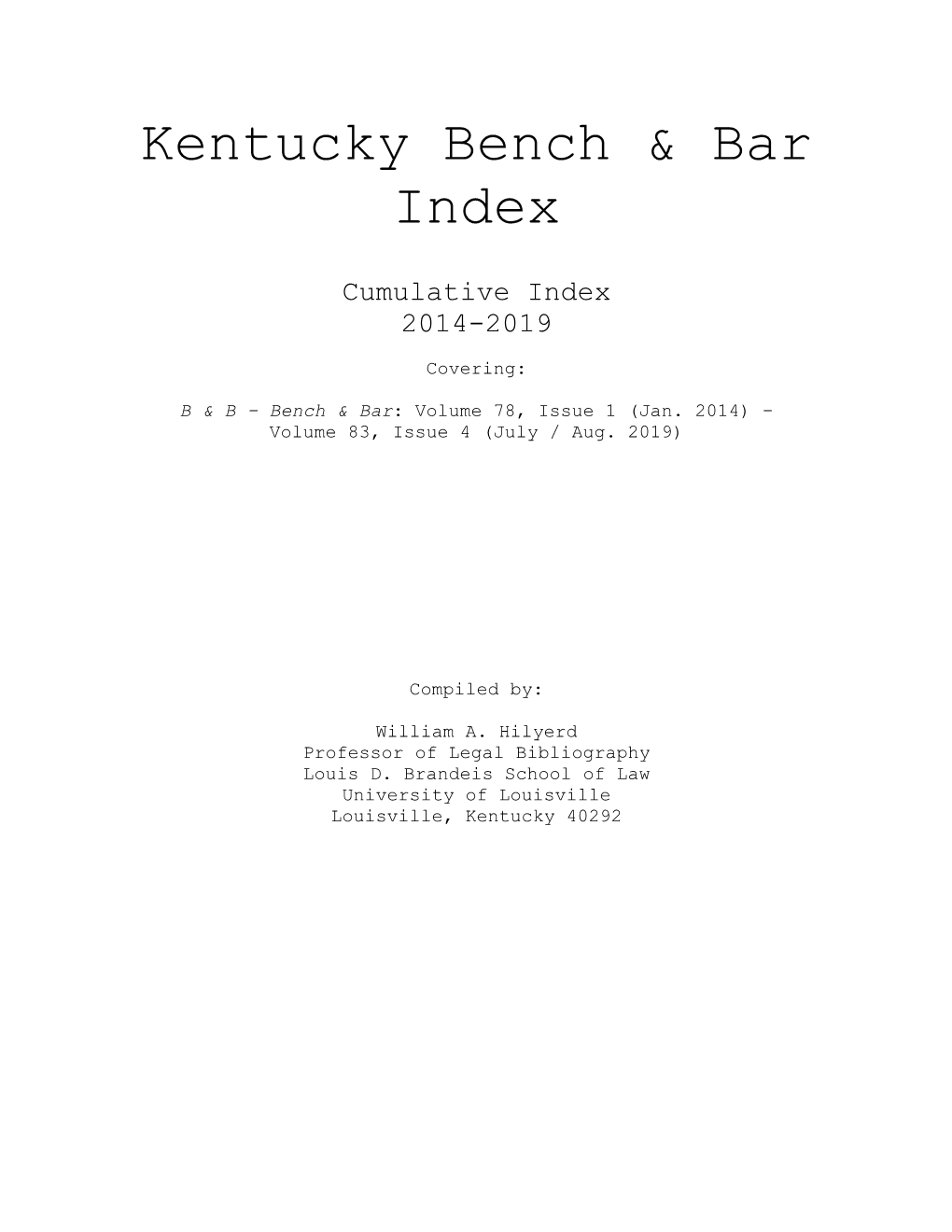 Kentucky Bench and Bar Index – 2014-2019