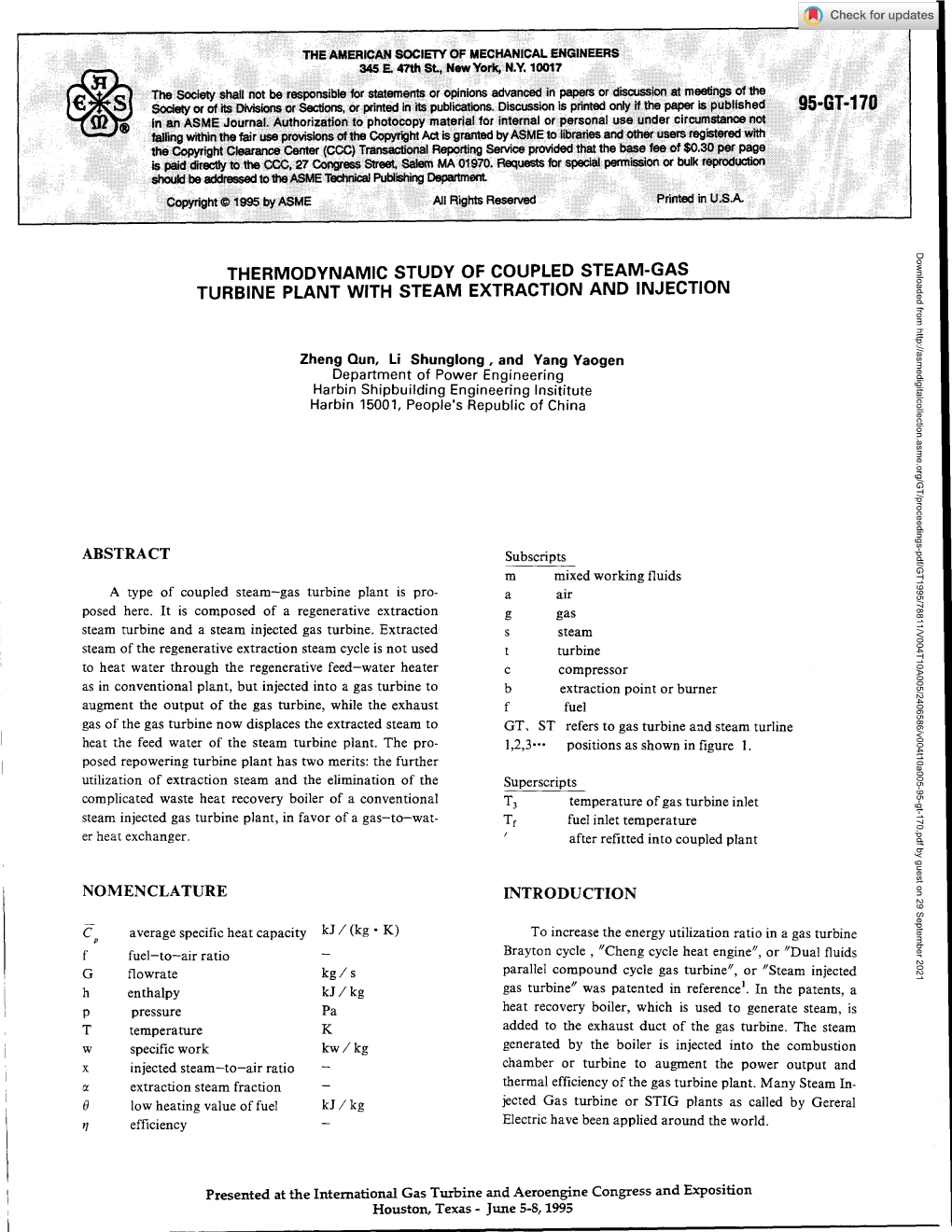 Thermodynamic Study of Coupled Steam-Gas Turbine Plant With