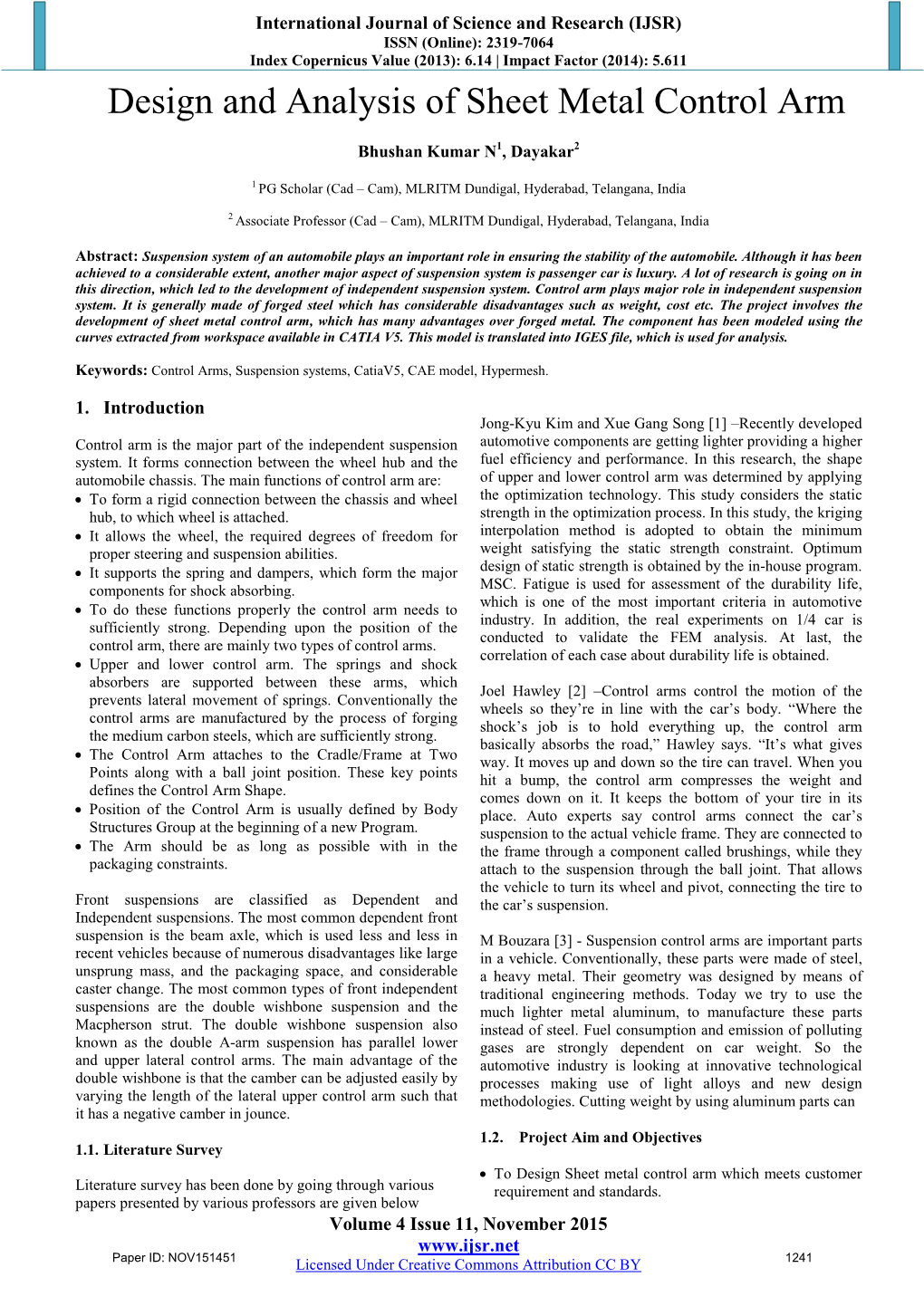 Design and Analysis of Sheet Metal Control Arm