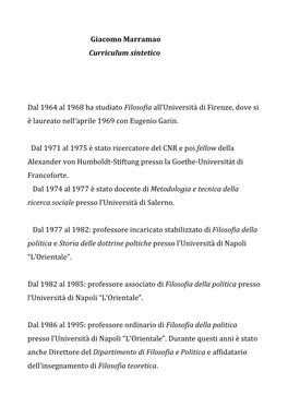 Giacomo Marramao Curriculum Sintetico Dal 1964 Al 1968 Ha