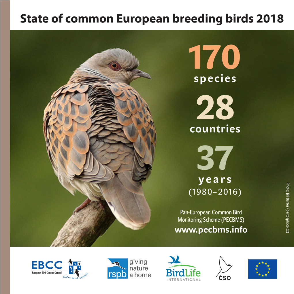 State of Common European Breeding Birds 2018 170 Species 28 Countries 37 Years Photo: Jiří Bartoš (Bartosphoto.Cz) (1980–2016)