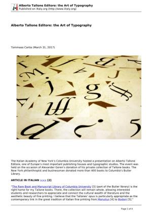 Alberto Tallone Editore: the Art of Typography Published on Iitaly.Org (