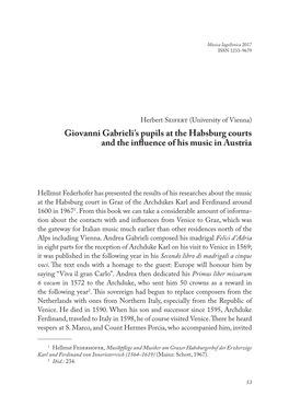 Giovanni Gabrieli's Pupils at the Habsburg Courts and the Influence