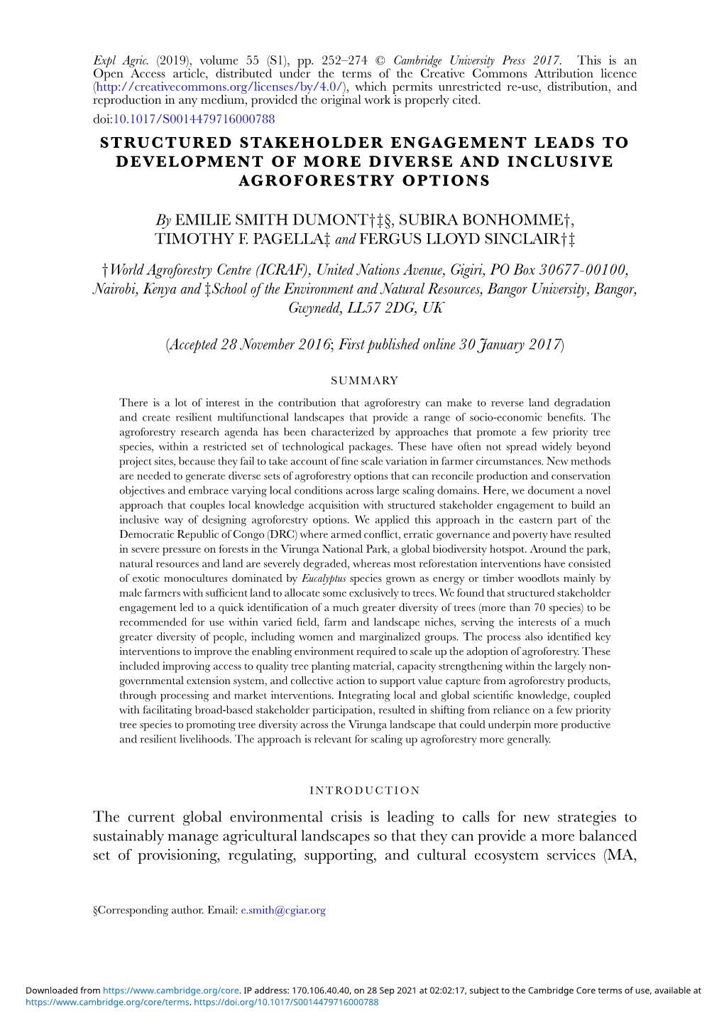 Structured Stakeholder Engagement Leads to Development of More Diverse and Inclusive Agroforestry Options