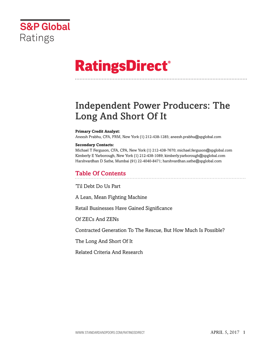 Independent Power Producers: the Long and Short of It