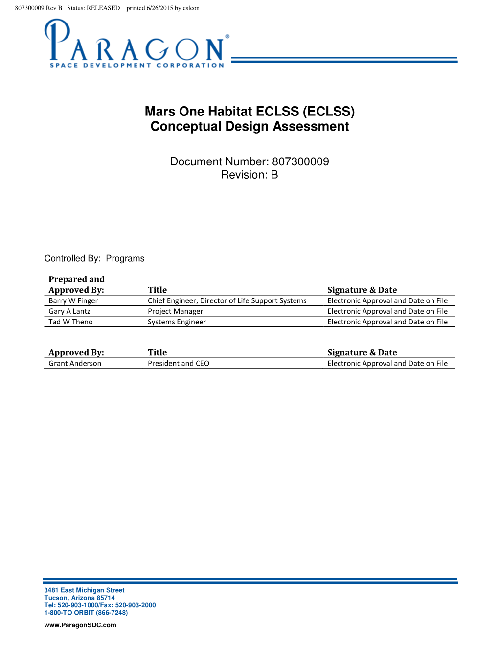 Mars One Habitat ECLSS (ECLSS) Conceptual Design Assessment