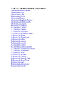 Elenco in Ordine Alfabetico Dei Comuni 1