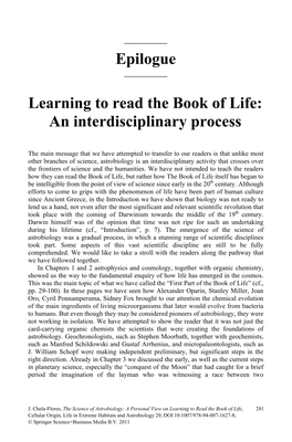 Epilogue Learning to Read the Book of Life: an Interdisciplinary Process