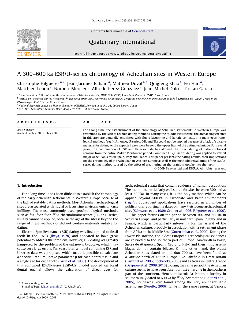 A 300-600Ka ESR/U-Series Chronology of Acheulian Sites In