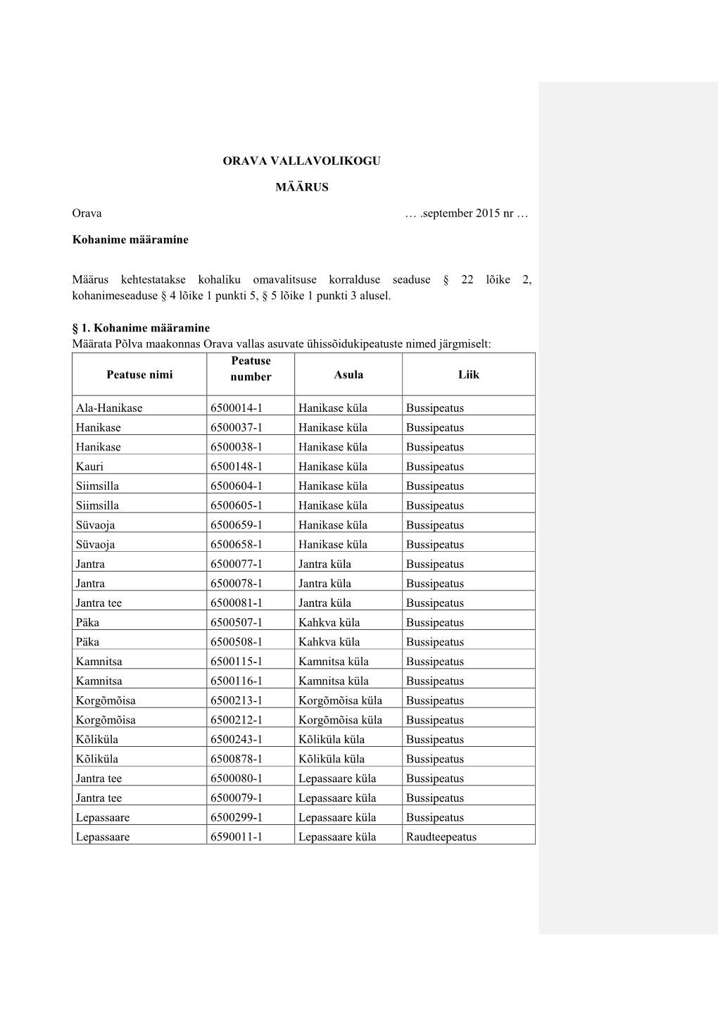 Kohanime Määramine Määrus Kehtestatakse Kohaliku Omavalitsu