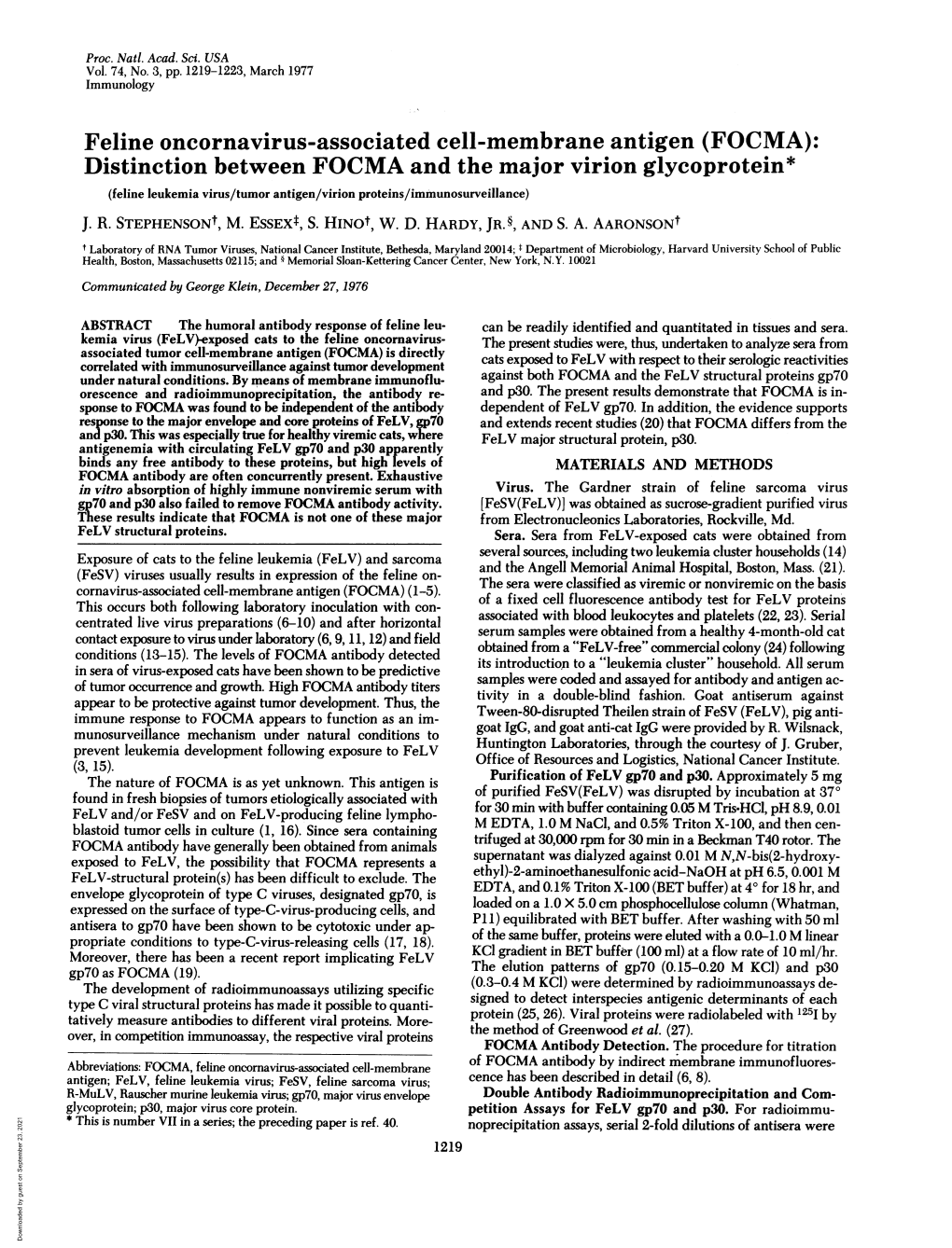Feline Oncornavirus-Associated Cell-Membrane Antigen (FOCMA