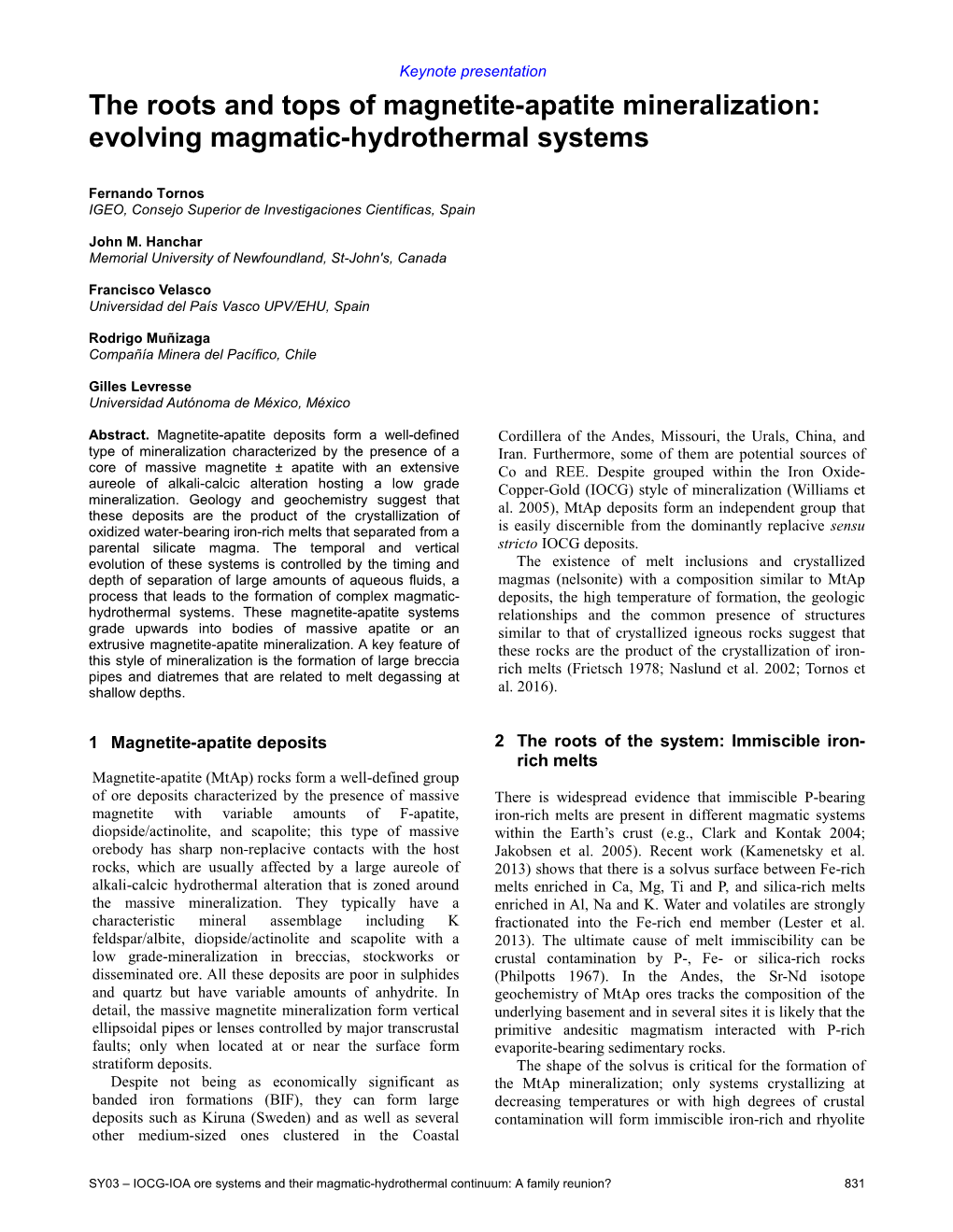 The Roots and Tops of Magnetite-Apatite Mineralization: Evolving Magmatic-Hydrothermal Systems