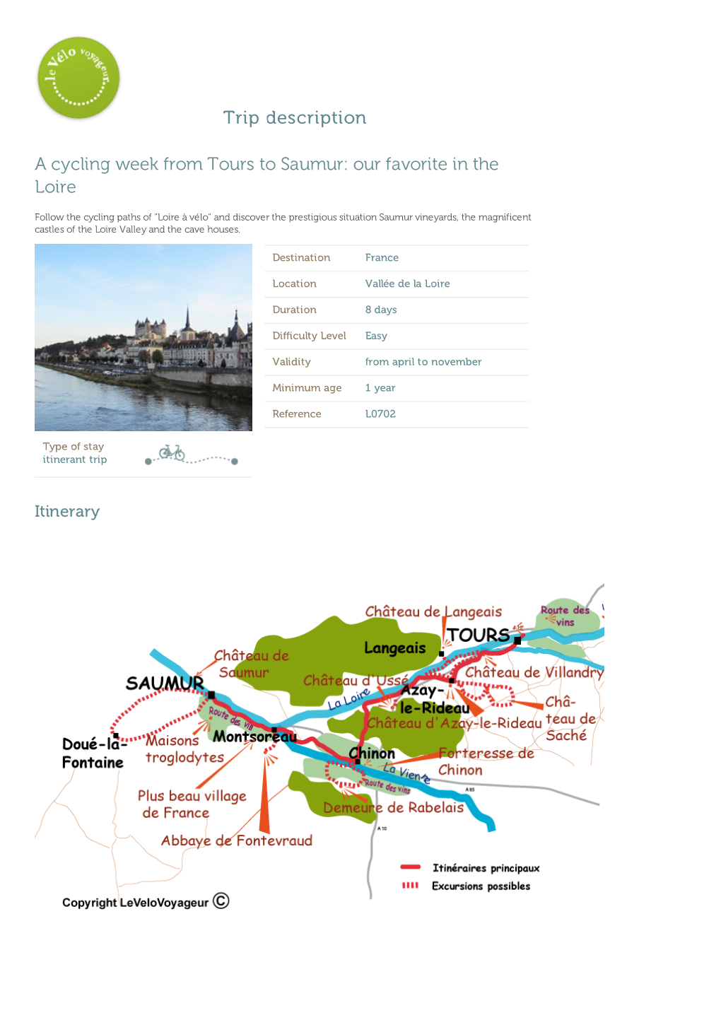 Trip Description a Cycling Week from Tours to Saumur