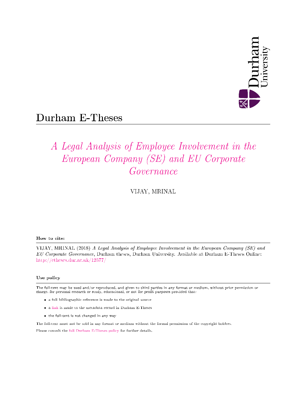 Employee Involvement in the Eu's Corporate Governance Regime