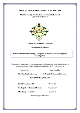 Lexical Innovations Among Youngsters in Tipaza: a Sociolinguistic Investigation