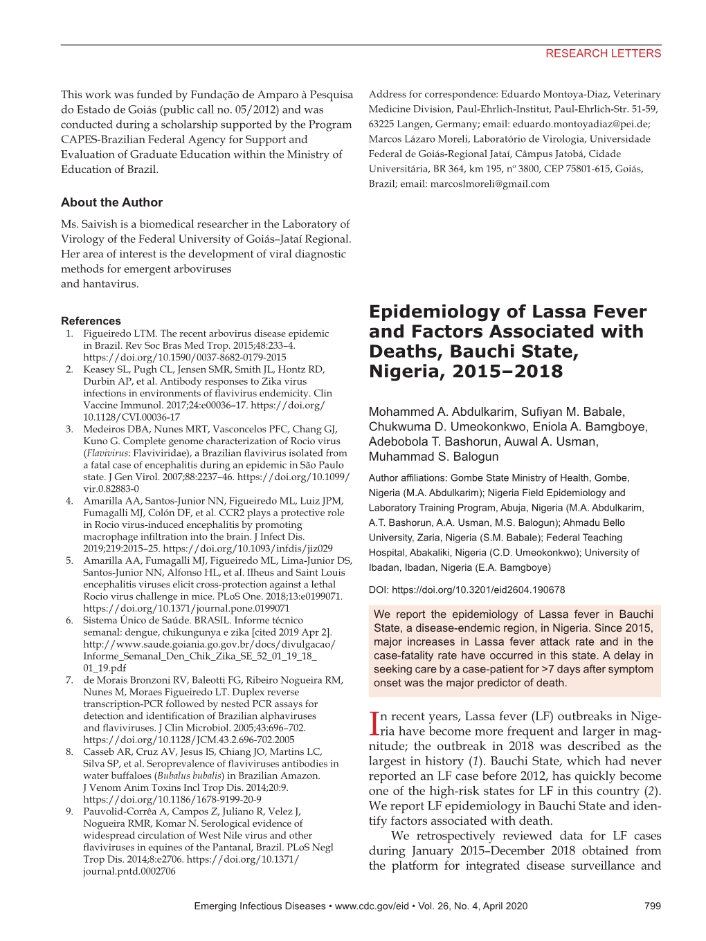 Epidemiology of Lassa Fever and Factors Associated With