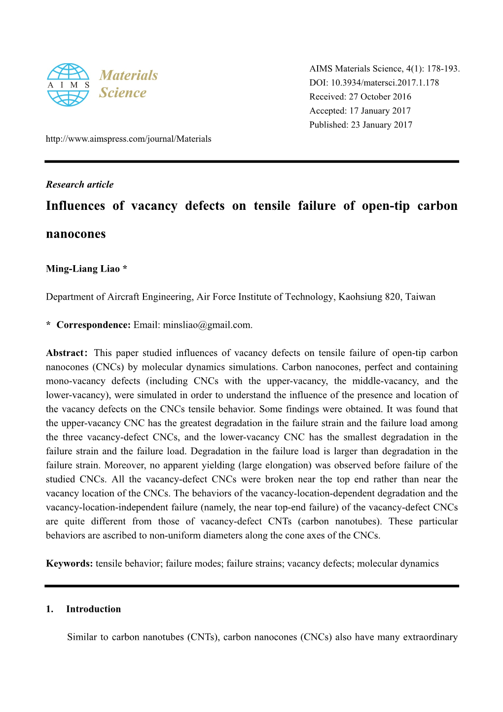 Influences of Vacancy Defects on Tensile Failure of Open-Tip Carbon Nanocones