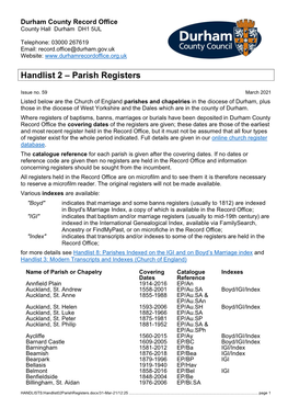 Handlist 2 – Parish Registers