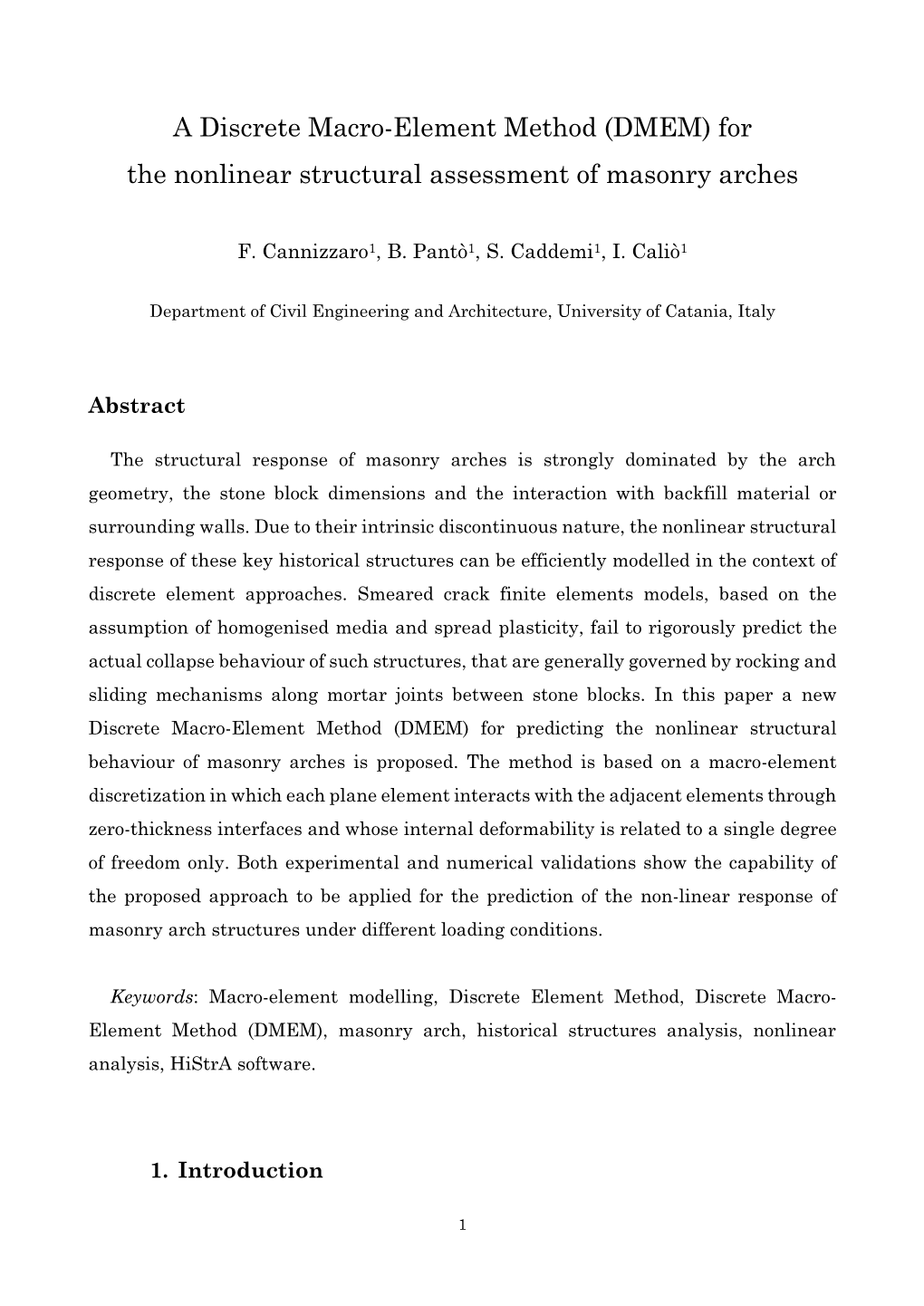 (DMEM) for the Nonlinear Structural Assessment of Masonry Arches