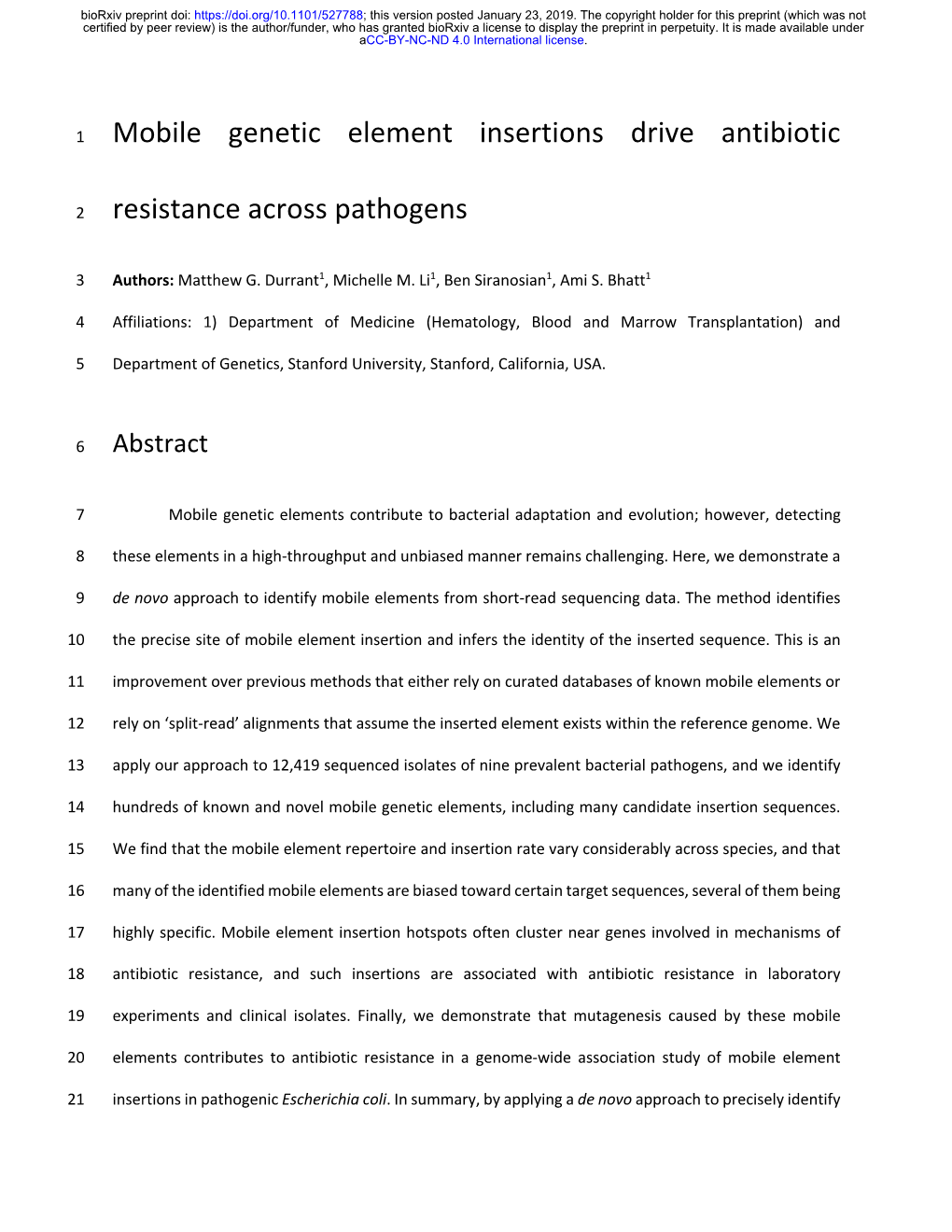 Mobile Genetic Element Insertions Drive Antibiotic Resistance Across